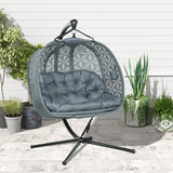 Outsunny Double Hanging Swing Chair with Stand & Cup Holders – 2-Seater Garden Hammock Chair, Charcoal Grey