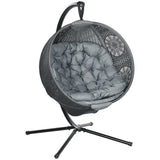 Outsunny Hanging Swing Chair with Metal Stand, Cushion & Foldable Basket – Indoor/Outdoor, Charcoal Grey