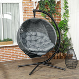 Outsunny Hanging Swing Chair with Metal Stand, Cushion & Foldable Basket – Indoor/Outdoor, Charcoal Grey