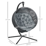 Outsunny Hanging Swing Chair with Metal Stand, Cushion & Foldable Basket – Indoor/Outdoor, Charcoal Grey