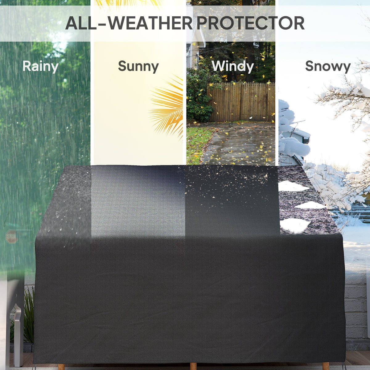 Outsunny 2 Seater Garden Sofa Cover – Waterproof 600D Oxford Fabric Rain Protector with Fixing Straps, Black
