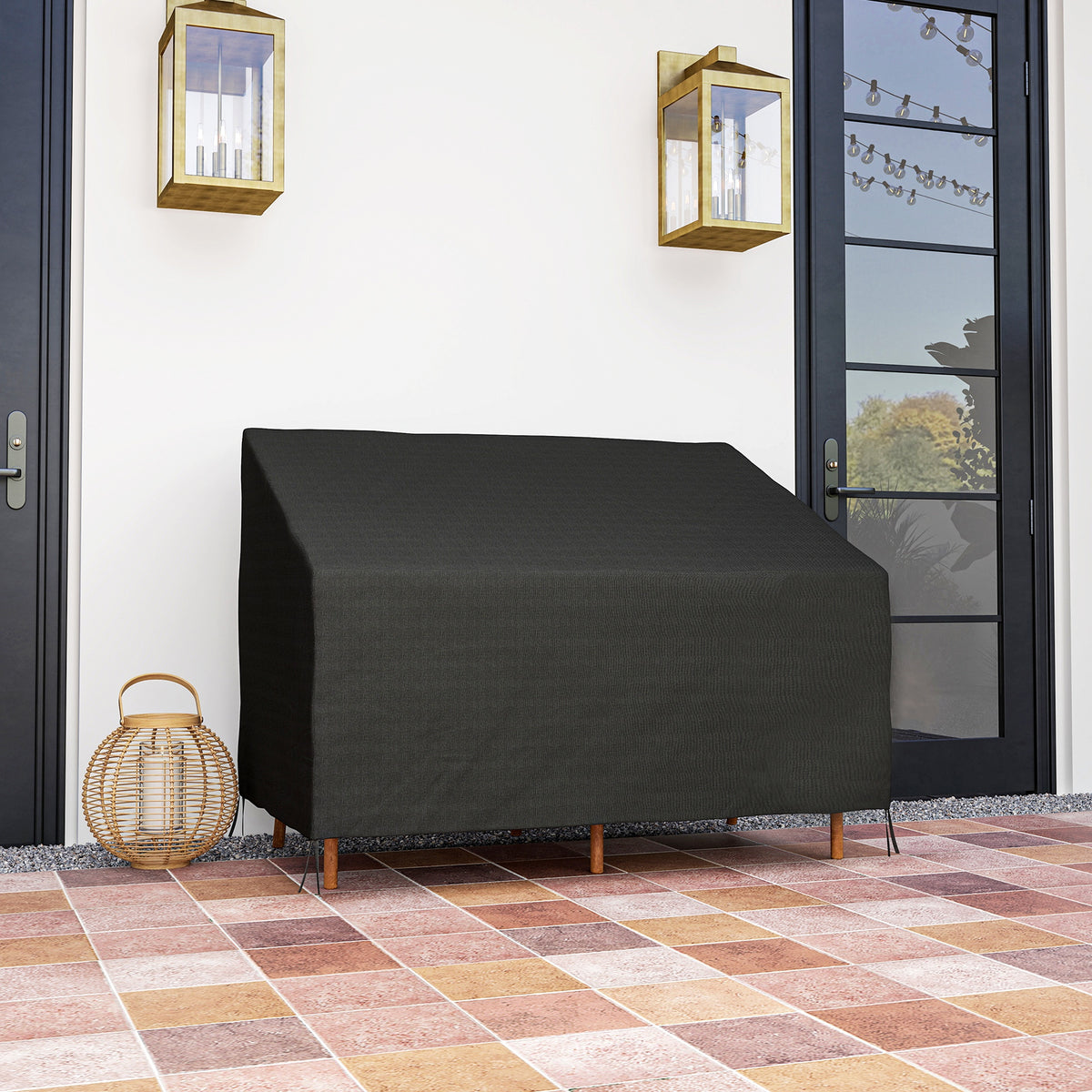 Outsunny 2 Seater Garden Sofa Cover – Waterproof 600D Oxford Fabric Rain Protector with Fixing Straps, Black