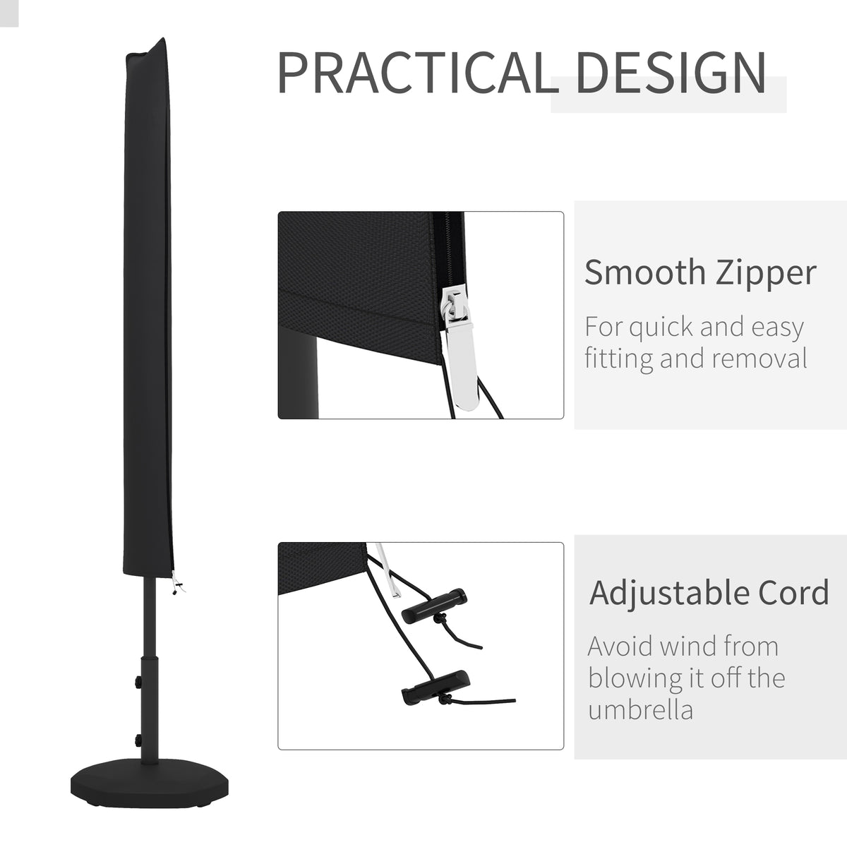 Outsunny Cantilever Parasol Cover with Zip and Buckle, Waterproof 420D Oxford Fabric – Black