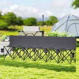 Outsunny 6 Seater Folding Bench Camping Chair with Cup Holders & Carry Case – Team Seating, Charcoal Grey