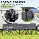 Outsunny 6 Seater Folding Bench Camping Chair with Cup Holders & Carry Case – Team Seating, Charcoal Grey