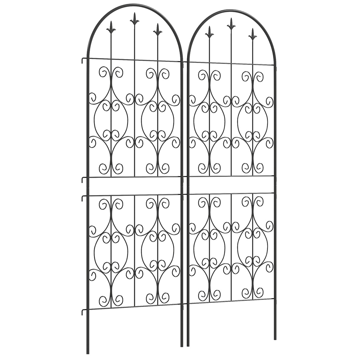 Outsunny Set of 2 Metal Garden Trellis Panels – Scrollwork Climbing Plant Support, 150 x 50cm, Black