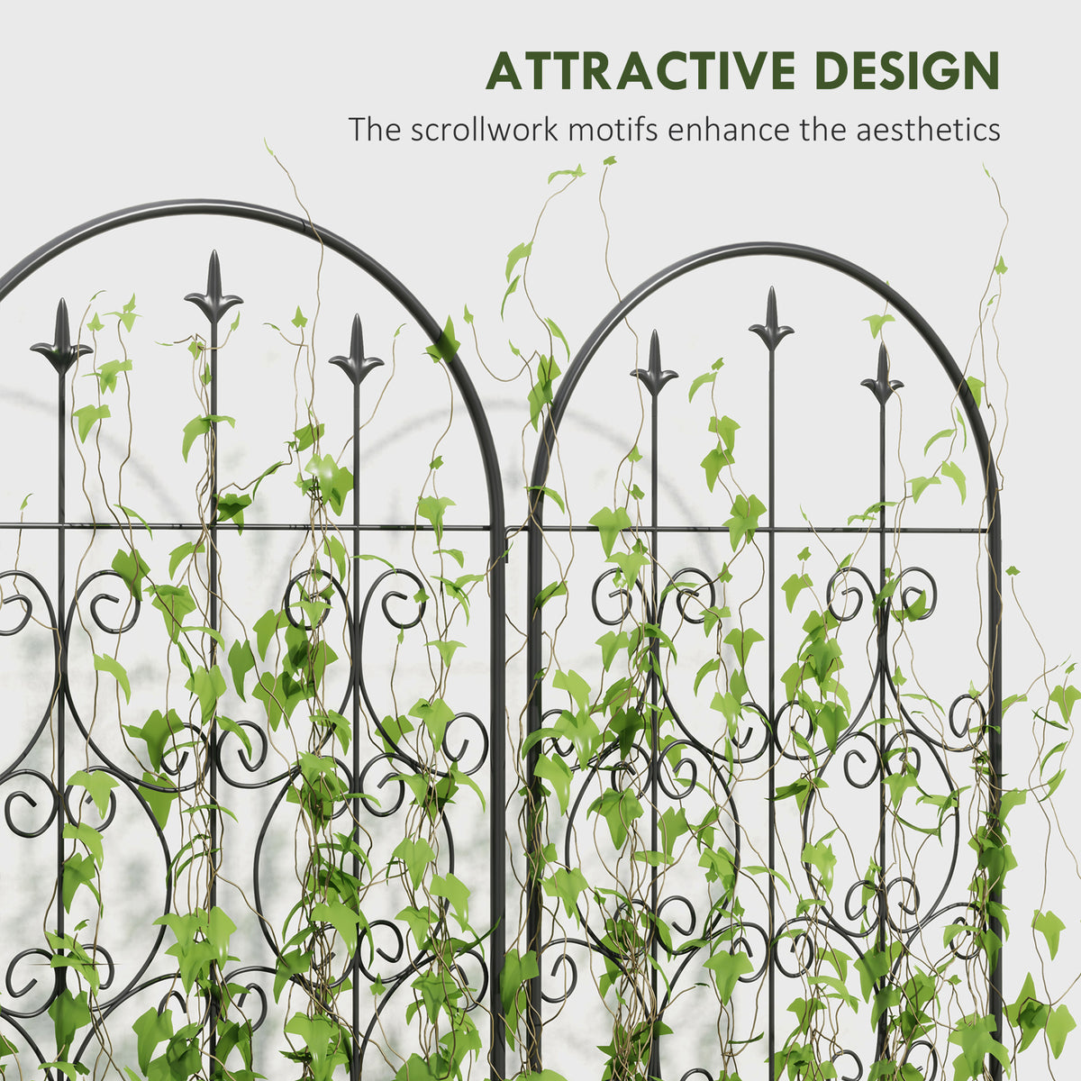 Outsunny Set of 2 Metal Garden Trellis Panels – Scrollwork Climbing Plant Support, 150 x 50cm, Black