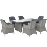 Outsunny 6-Seater Rattan Dining Set with Tempered Glass Table & Cushioned Chairs – Garden Furniture, Grey