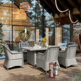 Outsunny 6-Seater Rattan Dining Set with Tempered Glass Table & Cushioned Chairs – Garden Furniture, Grey