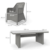 Outsunny 6-Seater Rattan Dining Set with Tempered Glass Table & Cushioned Chairs – Garden Furniture, Grey