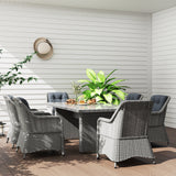 Outsunny 6-Seater Rattan Dining Set with Tempered Glass Table & Cushioned Chairs – Garden Furniture, Grey