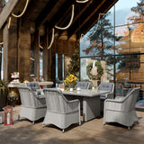 Outsunny 6-Seater Rattan Dining Set with Tempered Glass Table & Cushioned Chairs – Garden Furniture, Grey