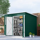 Outsunny 8.5 x 6ft Galvanised Steel Garden Shed with Double Doors, Lock & Foundation Kit – Green