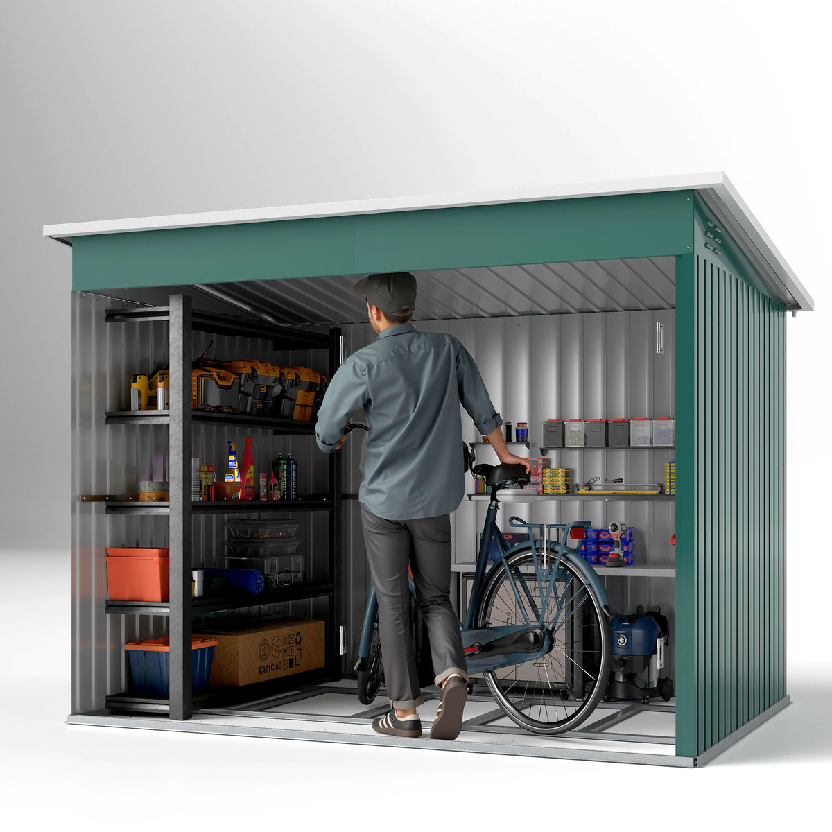 Outsunny 8.5 x 6ft Galvanised Steel Garden Shed with Double Doors, Lock & Foundation Kit – Green