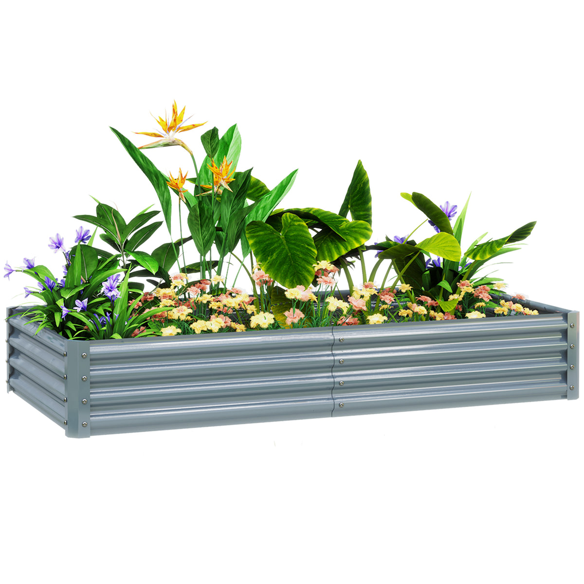Outsunny Galvanised Steel Raised Garden Bed, 180 x 90 x 30cm – Open-Bottom Planter for Plants, Silver