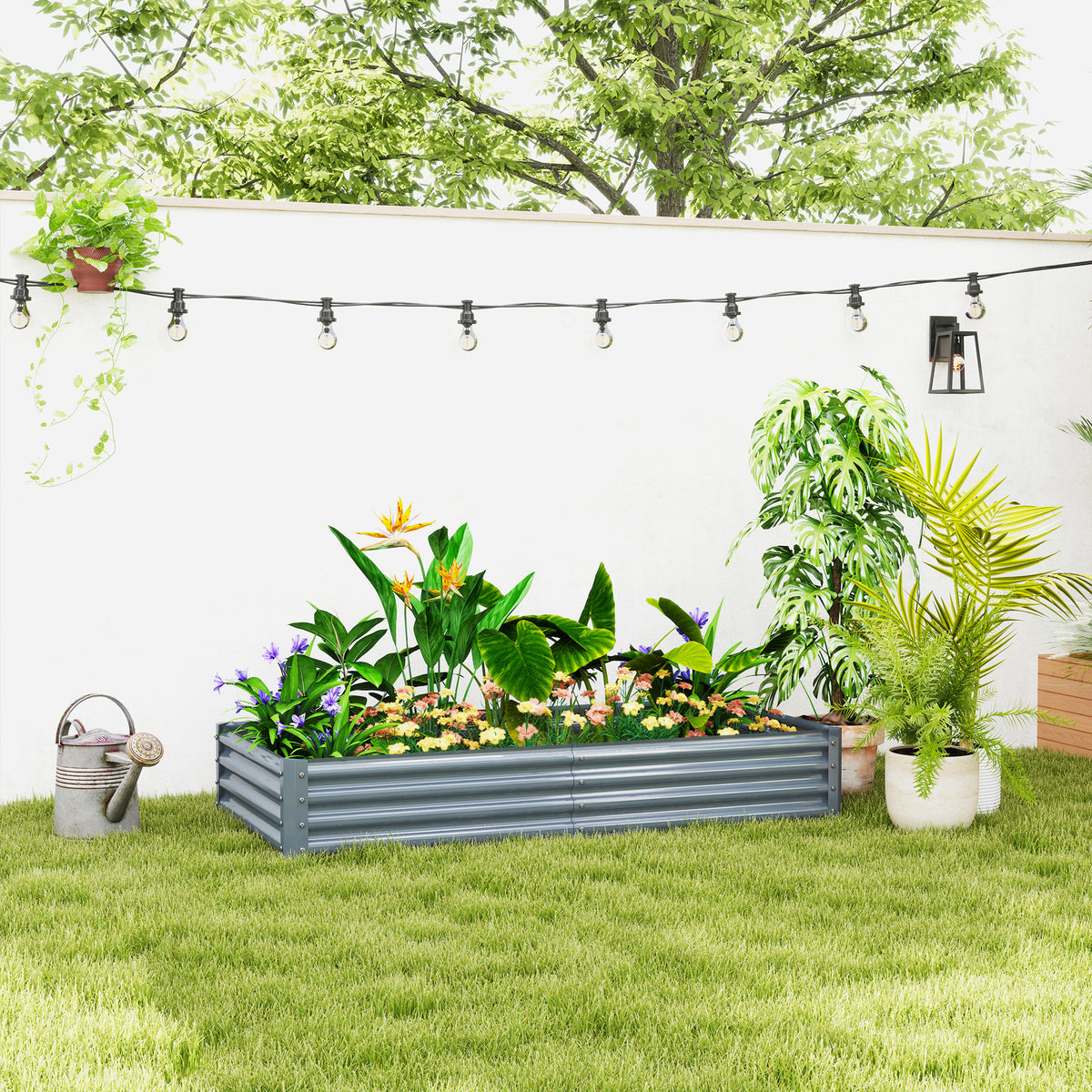 Outsunny Galvanised Steel Raised Garden Bed, 180 x 90 x 30cm – Open-Bottom Planter for Plants, Silver