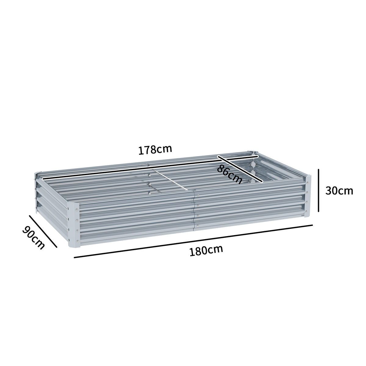 Outsunny Galvanised Steel Raised Garden Bed, 180 x 90 x 30cm – Open-Bottom Planter for Plants, Silver