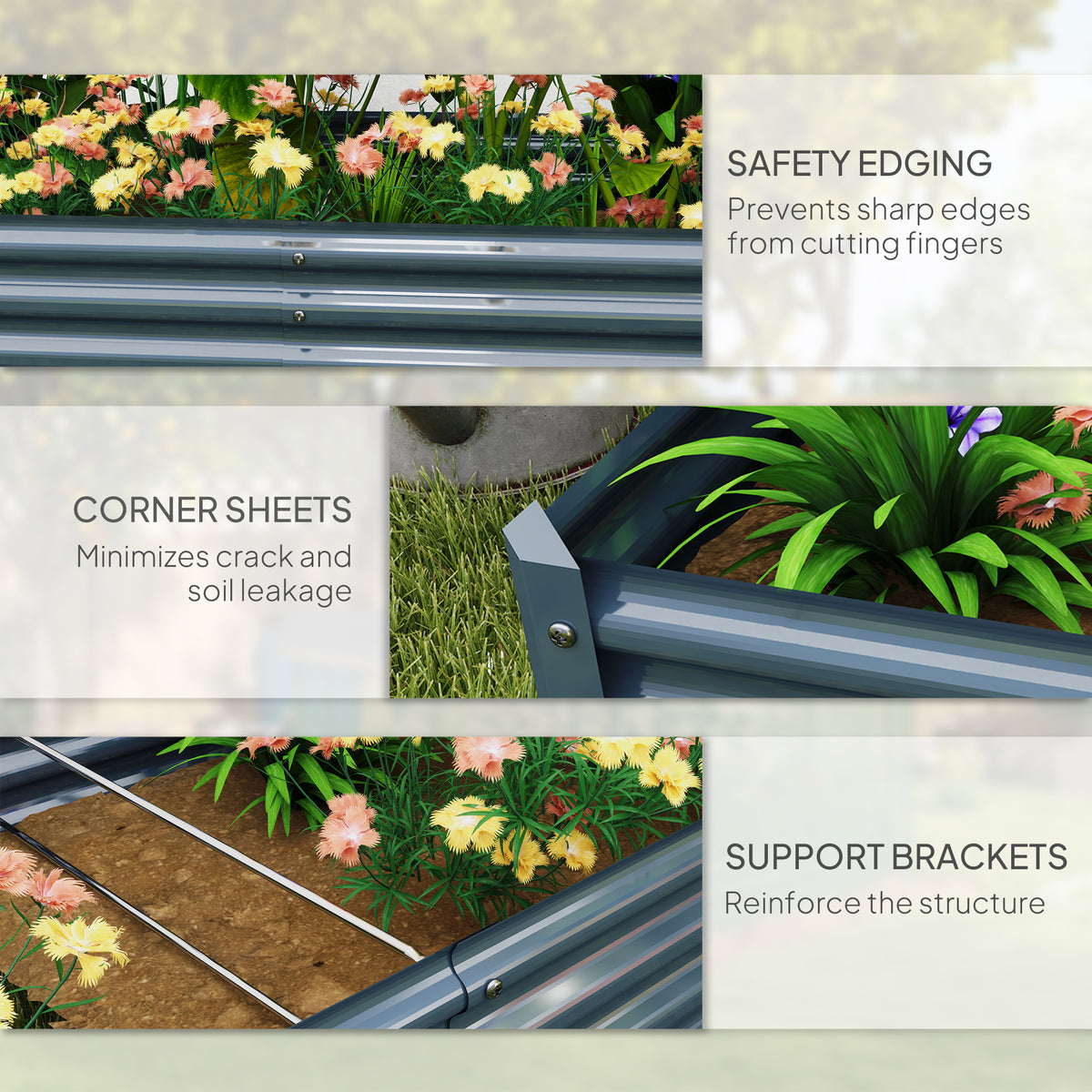 Outsunny Galvanised Steel Raised Garden Bed, 180 x 90 x 30cm – Open-Bottom Planter for Plants, Silver
