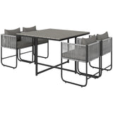 Outsunny 4-Seat Rattan Cube Dining Set with Tuck-Under Chairs & Footstools, Wood-Effect Table – Grey