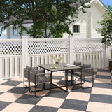 Outsunny 4-Seat Rattan Cube Dining Set with Tuck-Under Chairs & Footstools, Wood-Effect Table – Grey