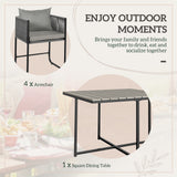 Outsunny 4-Seat Rattan Cube Dining Set with Tuck-Under Chairs & Footstools, Wood-Effect Table – Grey