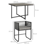 Outsunny 4-Seat Rattan Cube Dining Set with Tuck-Under Chairs & Footstools, Wood-Effect Table – Grey