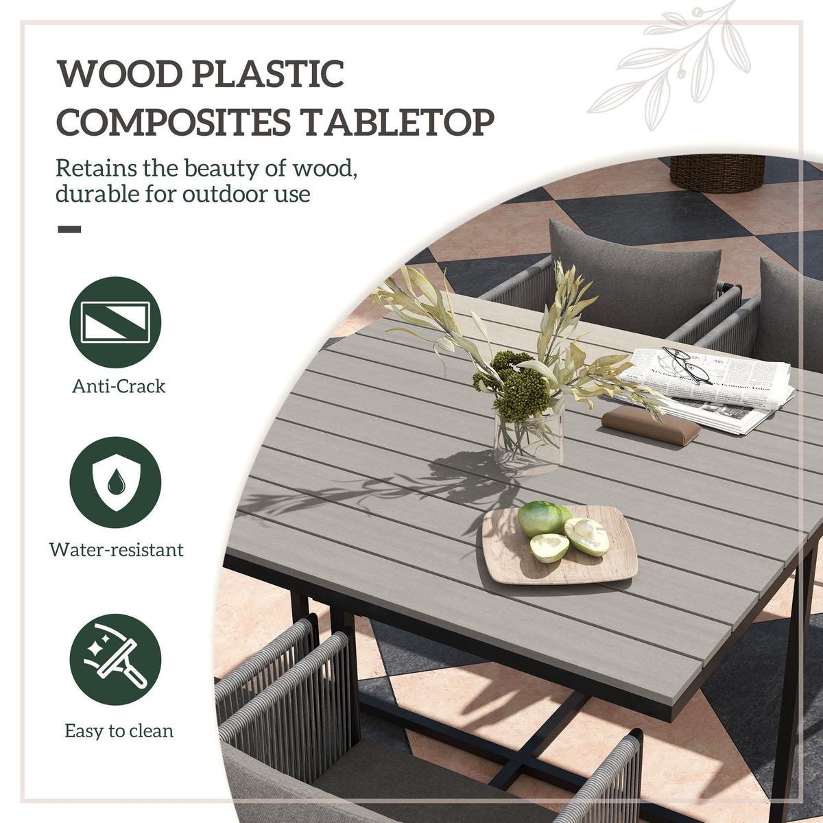 Outsunny 4-Seat Rattan Cube Dining Set with Tuck-Under Chairs & Footstools, Wood-Effect Table – Grey