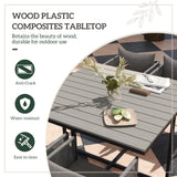 Outsunny 4-Seat Rattan Cube Dining Set with Tuck-Under Chairs & Footstools, Wood-Effect Table – Grey