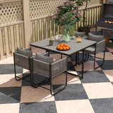 Outsunny 4-Seat Rattan Cube Dining Set with Tuck-Under Chairs & Footstools, Wood-Effect Table – Grey