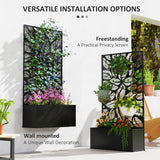 Outsunny Metal Raised Garden Bed with Leaf Trellis, 61 x 23 x 113cm – Wall-Mounted or Freestanding, Black