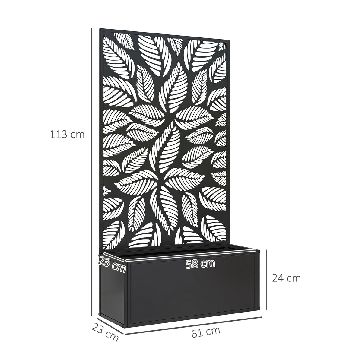 Outsunny Metal Raised Garden Bed with Leaf Trellis, 61 x 23 x 113cm – Wall-Mounted or Freestanding, Black