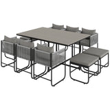 Outsunny 6-Piece Rattan Dining Set with Tuck-Under Chairs & Footstools, Padded Cushions – Grey