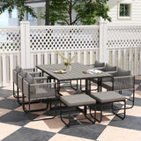 Outsunny 6-Piece Rattan Dining Set with Tuck-Under Chairs & Footstools, Padded Cushions – Grey