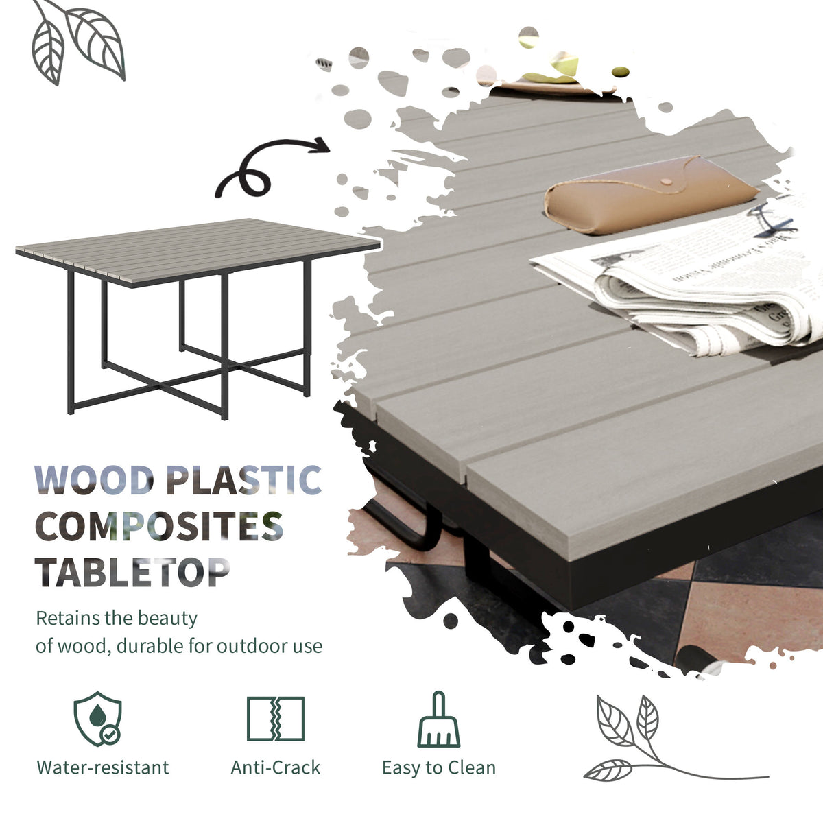 Outsunny 6-Piece Rattan Dining Set with Tuck-Under Chairs & Footstools, Padded Cushions – Grey