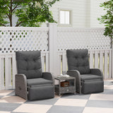 Outsunny 3-Piece Rattan Bistro Set with Reclining Armchairs & 2-Tier Table – Garden Patio Furniture, Grey
