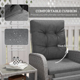 Outsunny 3-Piece Rattan Bistro Set with Reclining Armchairs & 2-Tier Table – Garden Patio Furniture, Grey