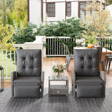 Outsunny 3-Piece Rattan Bistro Set with Reclining Armchairs & 2-Tier Table – Garden Patio Furniture, Grey