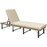 Outsunny Folding Rattan Sun Lounger with 6-Level Adjustable Back & 8cm Cushion – Garden Sun Bed, Natural