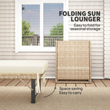 Outsunny Folding Rattan Sun Lounger with 6-Level Adjustable Back & 8cm Cushion – Garden Sun Bed, Natural