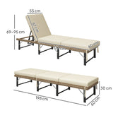 Outsunny Folding Rattan Sun Lounger with 6-Level Adjustable Back & 8cm Cushion – Garden Sun Bed, Natural