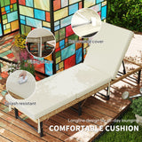 Outsunny Folding Rattan Sun Lounger with 6-Level Adjustable Back & 8cm Cushion – Garden Sun Bed, Natural