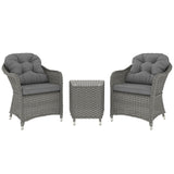 Outsunny 3-Piece Aluminium Rattan Bistro Set with Cushions & Side Table – Garden Patio Furniture, Light Grey