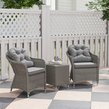 Outsunny 3-Piece Aluminium Rattan Bistro Set with Cushions & Side Table – Garden Patio Furniture, Light Grey