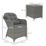 Outsunny 3-Piece Aluminium Rattan Bistro Set with Cushions & Side Table – Garden Patio Furniture, Light Grey