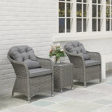 Outsunny 3-Piece Aluminium Rattan Bistro Set with Cushions & Side Table – Garden Patio Furniture, Light Grey