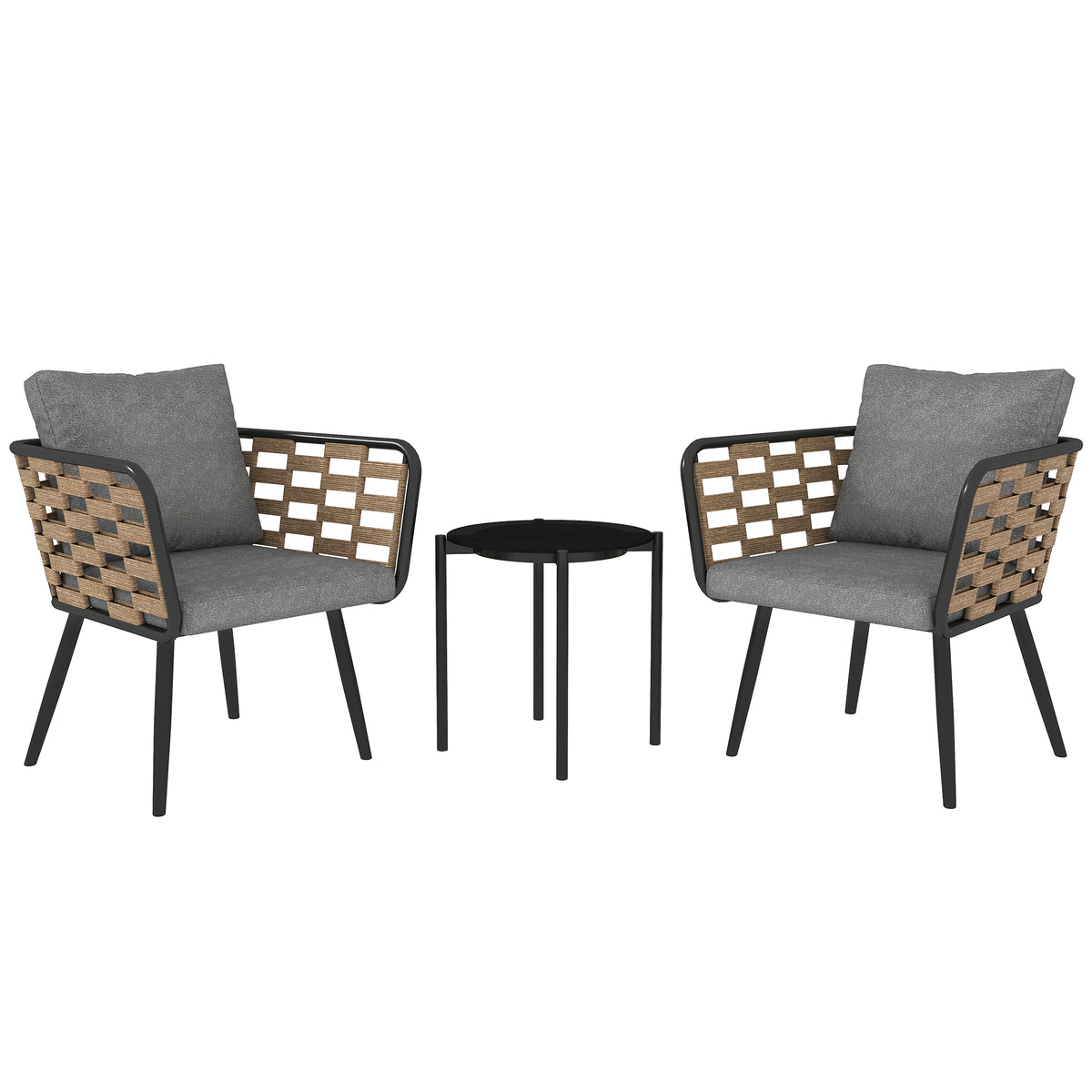 Outsunny 3-Piece Rattan Bistro Set with Cushions & Tempered Glass Table – Garden Balcony Furniture
