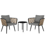 Outsunny 3-Piece Rattan Bistro Set with Cushions & Tempered Glass Table – Garden Balcony Furniture
