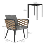 Outsunny 3-Piece Rattan Bistro Set with Cushions & Tempered Glass Table – Garden Balcony Furniture
