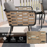Outsunny 3-Piece Rattan Bistro Set with Cushions & Tempered Glass Table – Garden Balcony Furniture