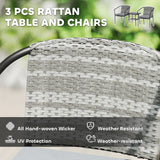 Outsunny 3-Piece Rattan Bistro Set with Glass-Top Coffee Table and 2 Cushioned Chairs – Balcony, Grey